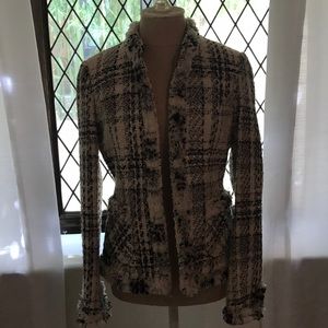 Black and white frame fringe tweed jacket